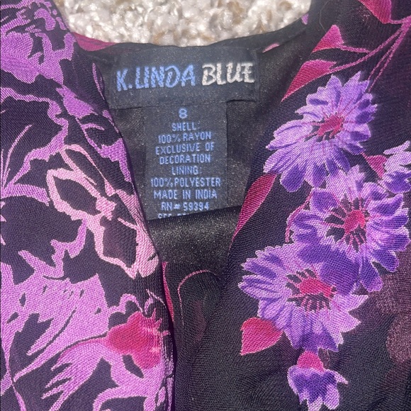 K. Linda Blue Floral Purple and Black Women's Dress - Picture 9 of 11